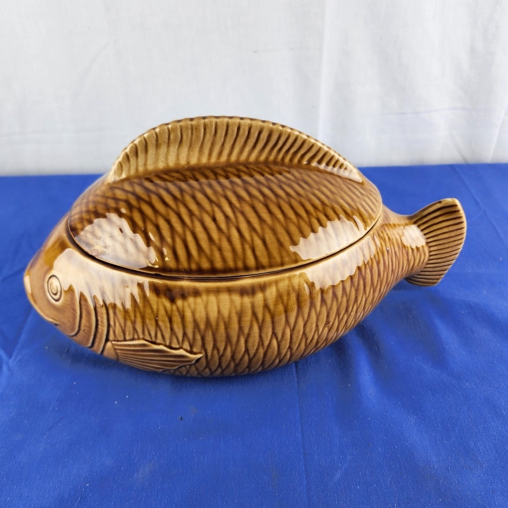 Vintage Majolica Sarreguemines France Service Fish‎ Tureen - 1950s - S - Picture 6 of 13